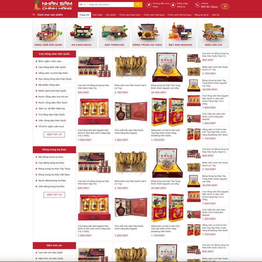 Themes WordPress đẹp mẫu website mua bán nhân sâm