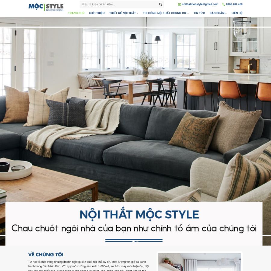 Themes WordPress đẹp mẫu website nội thất Mộc Style thi công nội thất