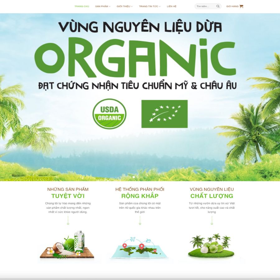 Themes WordPress đẹp mẫu giới thiệu nước dừa, bán nước dừa