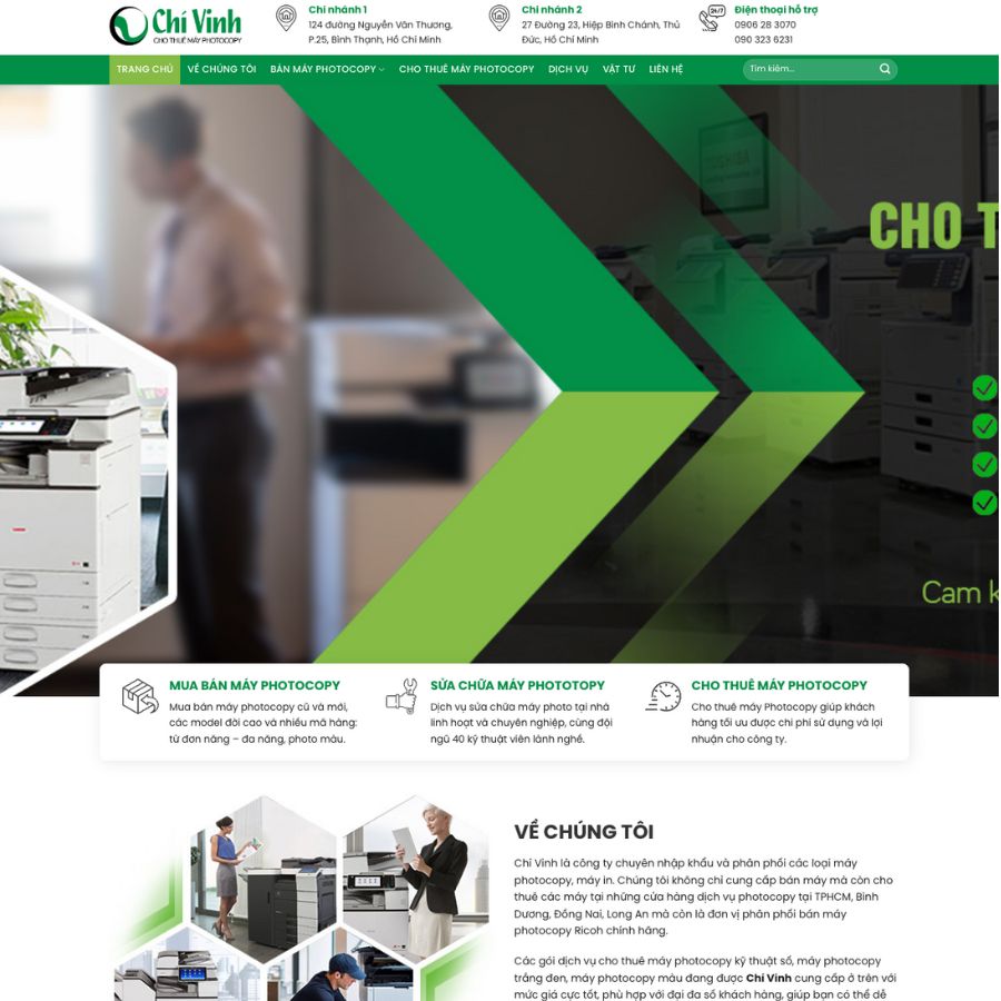 Themes WordPress đẹp mẫu web công ty bán và cho thuê máy photo coppy