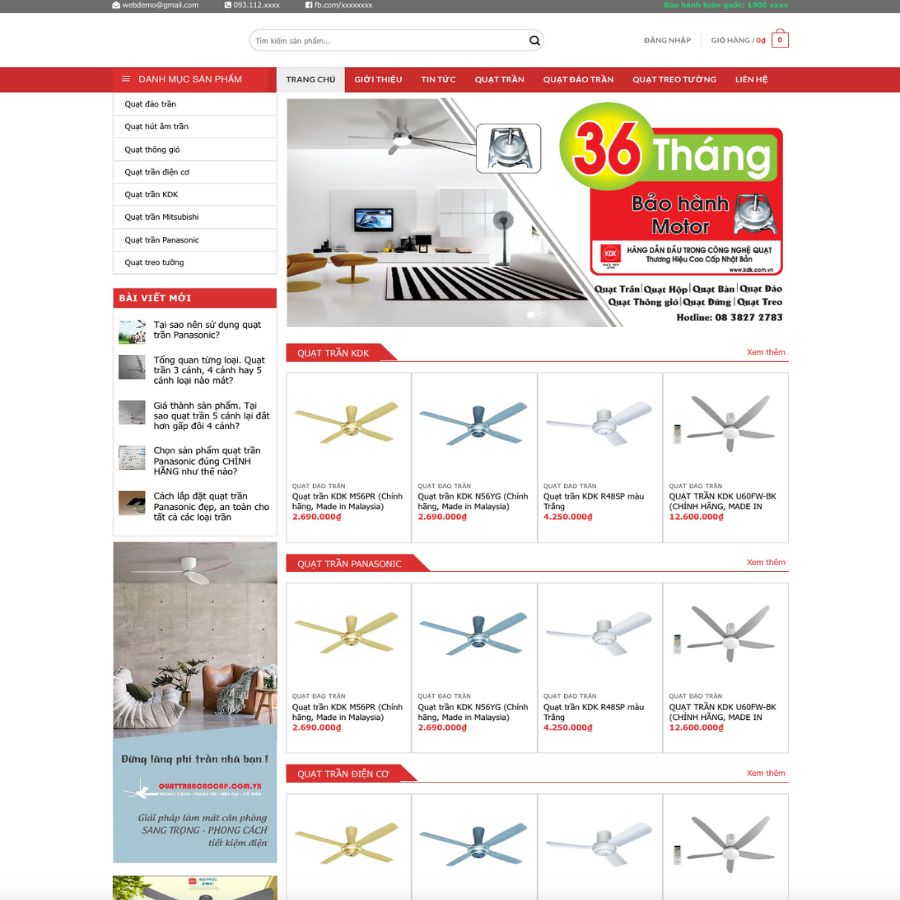 Themes WordPress đẹp mẫu website quạt trần, bán quạt trần