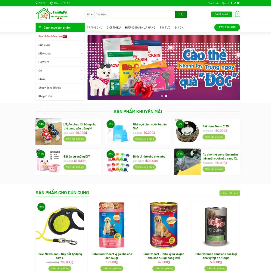Themes WordPress đẹp mẫu website bán thức ăn cho chó, vật nuôi, đồ ăn chó