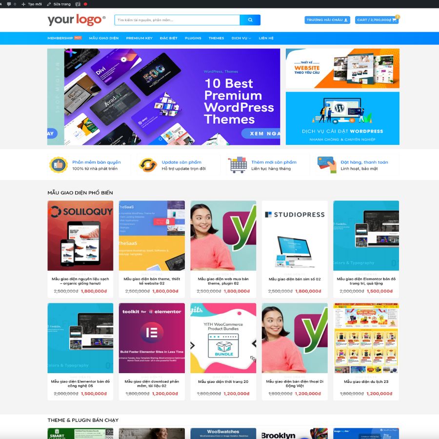 Themes WordPress đẹp mẫu website bán themes, shop themes, plugin, giao diện website