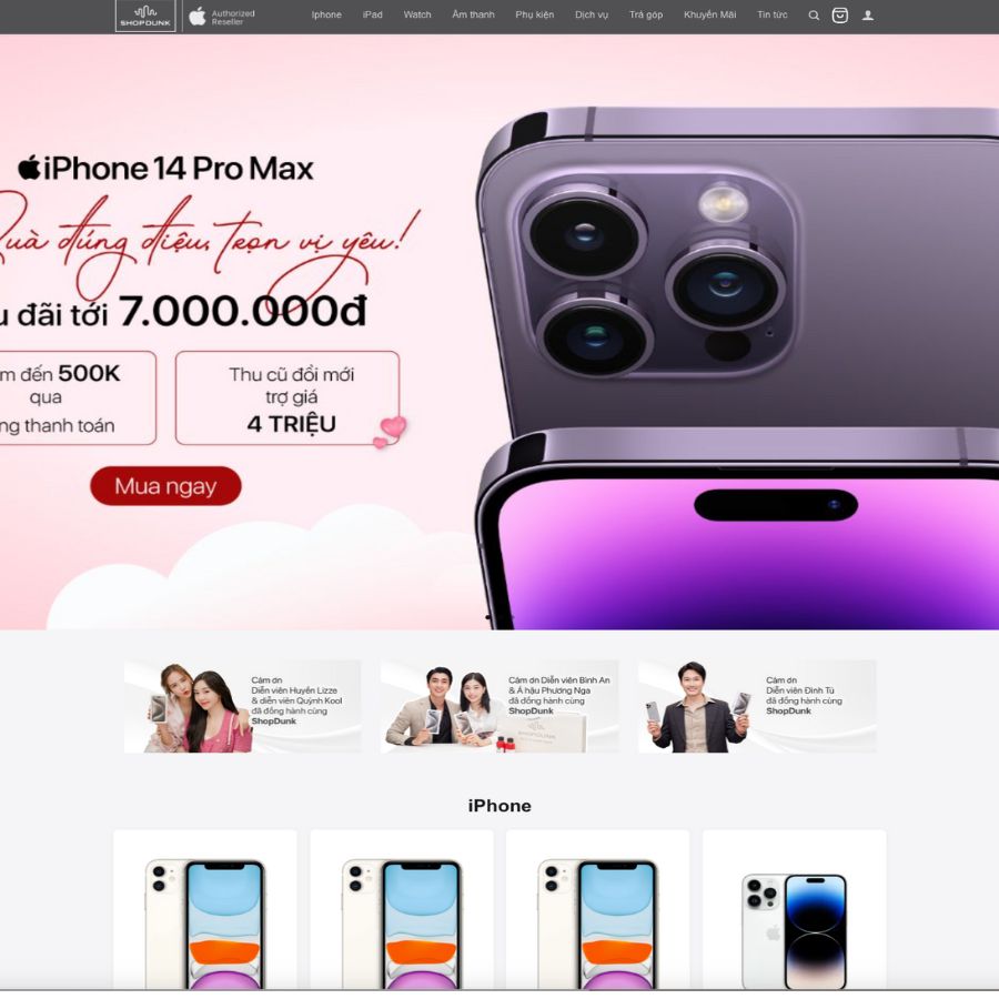 Themes WordPress đẹp mẫu website bán điện thoại shopdunk