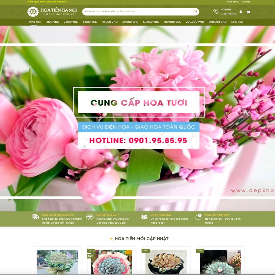 Themes WordPress đẹp mẫu website shop hoa tiền, shop hoa tiền tại hà nội
