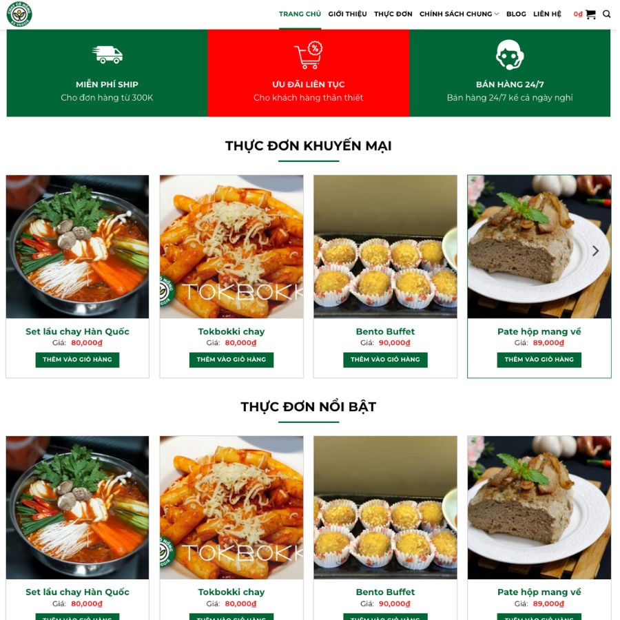 Themes WordPress đẹp mẫu website tiệm chay