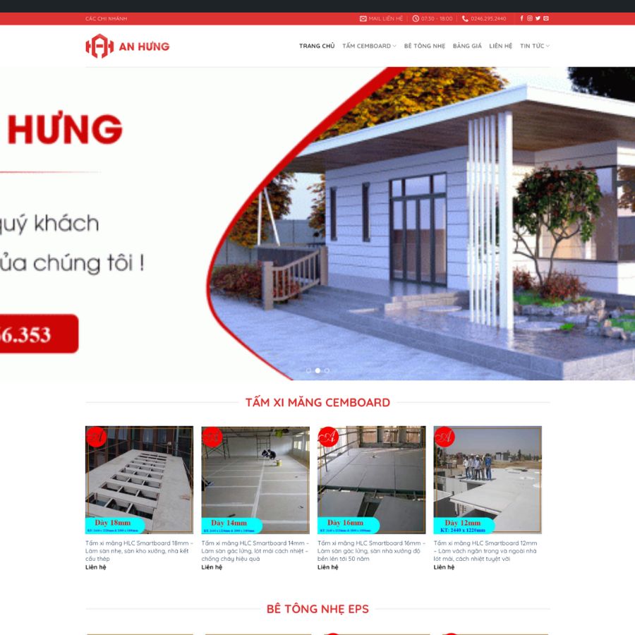 Themes WordPress đẹp mẫu website vật liệu xi măng An Hưng