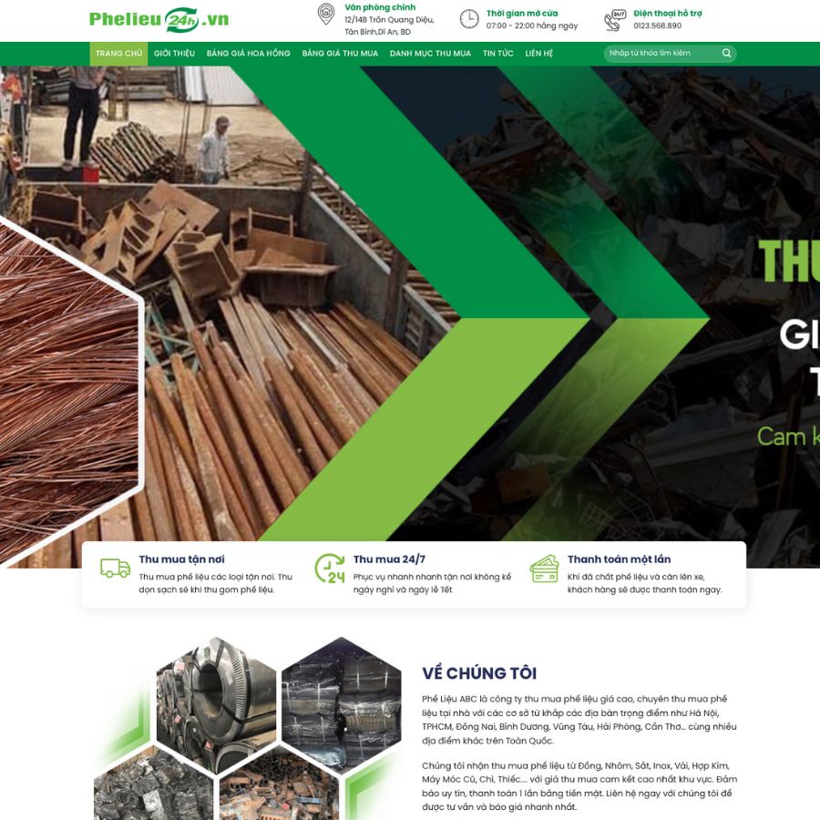 Themes WordPress đẹp mẫu website thu mua phế liệu, đồng nát